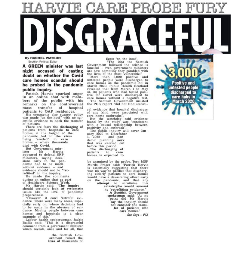 Patrick Harvie’s comment that the decision to transfer untested patients into care homes was made ‘without evidence’ will be upsetting for thousands of families. The families of those bereaved need answers in a public inquiry.
