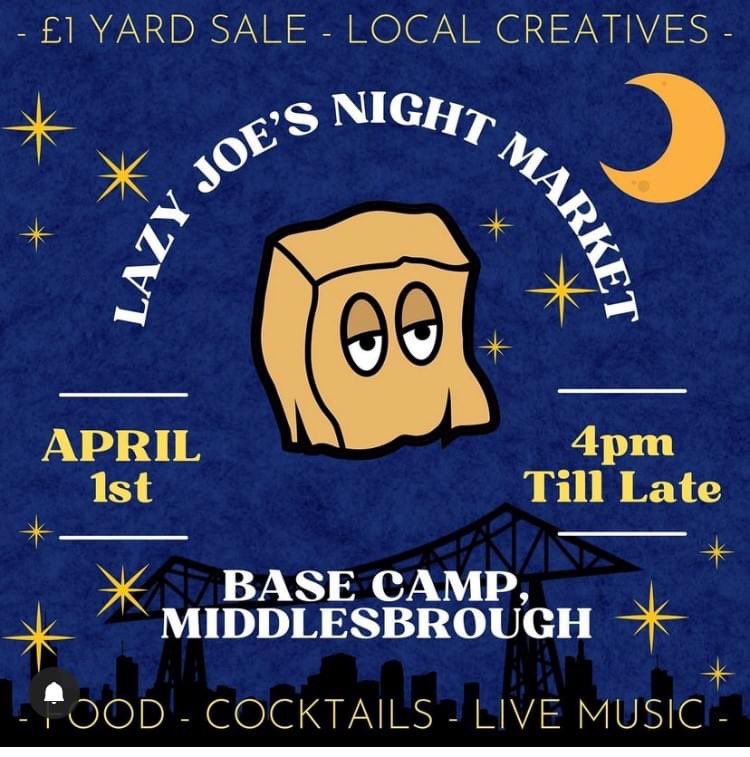 basecamp_inds's tweet photo. ⚡️Lazy Joe's Night Market⚡️
Friday 1 April 4pm til late
£1 Yard Sale 
Local makers &amp; sellers 
Live music from Dan Swift, Gone Tomorrow &amp; Sonderminds 
Pizza by the slice 🍕
Cocktails &amp; craft beers
Free entry 
Doors 4pm 
Late bar so we can have ourselves one heck of a party 💃🕺 https://t.co/VFjqvI5X27