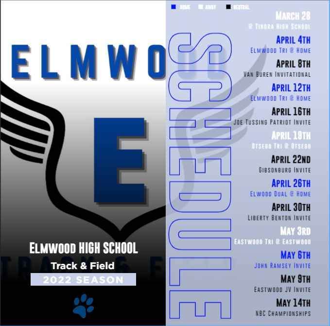 ehsroyaltrack's tweet photo. Your Elmwood Royals Track &amp; Field Schedule for the 2022 season! Excited to kick off our season tomorrow @ Tinora High School. Come out and support your Royals this track season! #WeAreElmwood #RoyalsTrack
@ElmwoodAD @elmwood_hs https://t.co/WnIRZMutyz