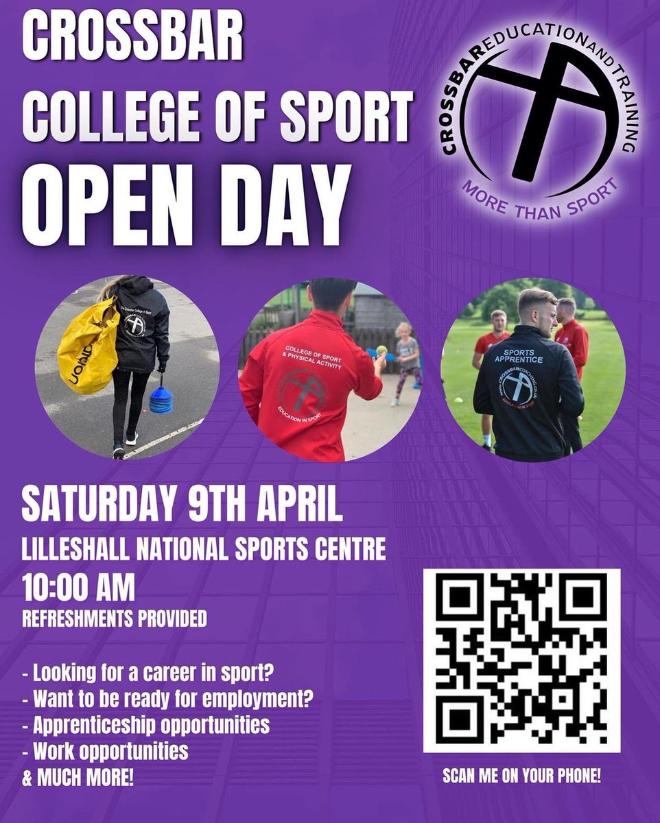 ⭐️ OPEN DAY ⭐️

Saturday 9th April 🗓

Are you looking for a career in Sport? 16-18 years old?
Exploring your route for 22/23?

Qualifications ✅
Work experience ✅
Paid Holiday work ✅
Free transport ✅
Elite facilities ✅

Admin@crossbareducationandsport.com or 01952 677965