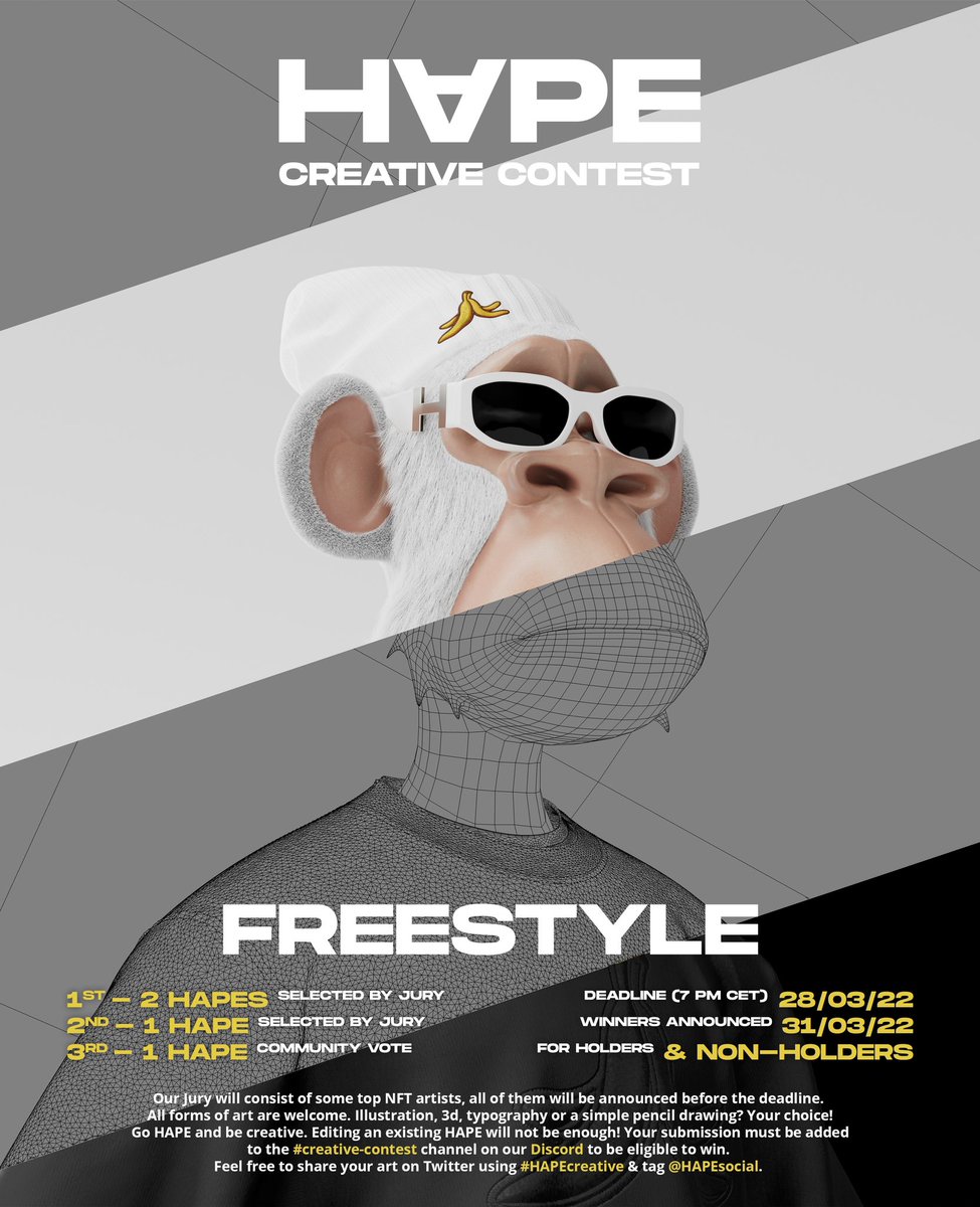 HAPEsocial's tweet photo. As the deadline approaches for #HAPEcreative (Tomorrow 7PM CET) we’d love for the community to check out the hashtag and appreciate some of the amazing entries we’ve had over the weeks 🤩

#HAPEcreative 👈

🍌🦍🎨💻 🏆 https://t.co/hTDSbFuYh8