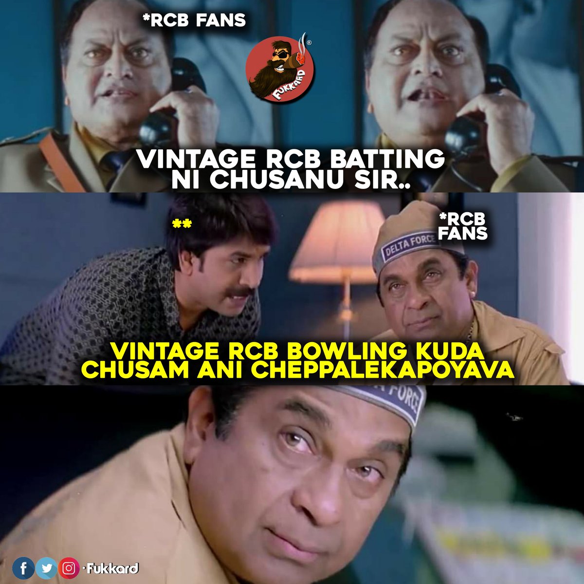 Fukkard's tweet photo. Vintage #RCB batting and bowling !! #RCBvPBKS https://t.co/zrNNyQ7SLY