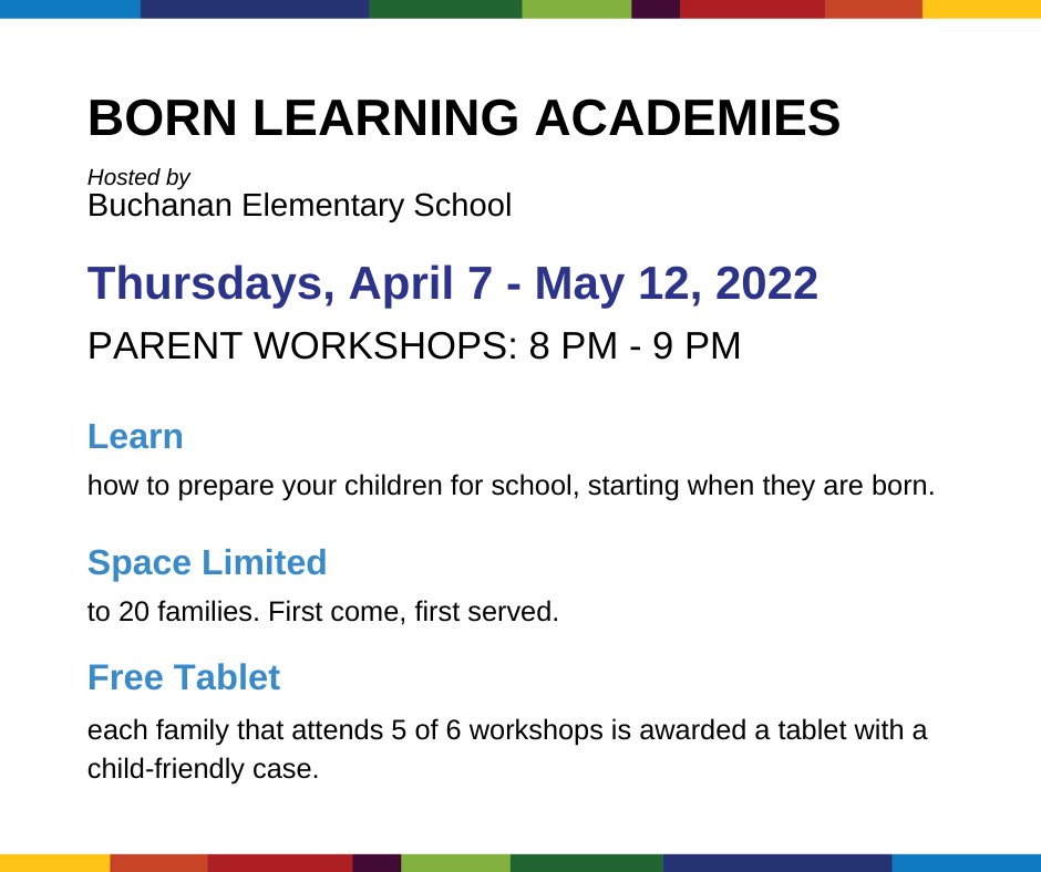 Born Learning Academies are a series of 6 workshops for parents with a child who hasn't yet entered kindergarten and/or expecting a child. Register online by tomorrow March 28 at this link: bit.ly/342RBXE  <a href="/UnitedWayQC/">United Way QC</a>  

#growingexcellence #davenportcommunityschool