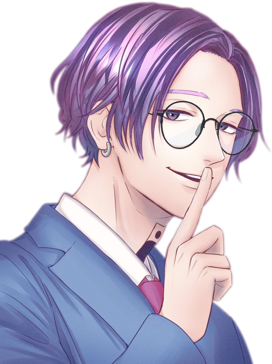 1boy male focus solo purple hair glasses white background necktie  illustration images