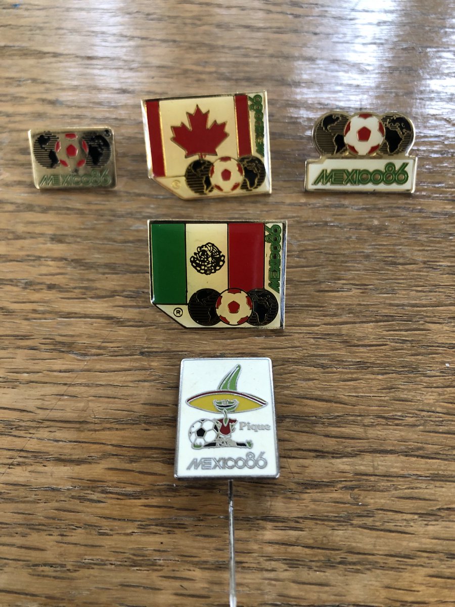 After 36 years, I’ll finally be able to add to my World Cup pin collection with Canada in the mix. In the pic are the two logo pins, the host country pin (Mexico), Canada pin and the mascot pin, Pique…a jalapeño pepper from the 1986 World Cup. ⁦⁦<a href="/CanadaSoccerEN/">Canada Soccer</a>⁩