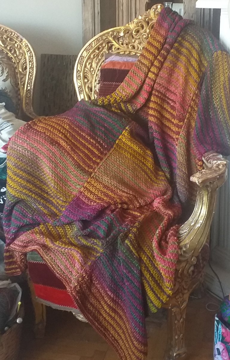 CatherineBayar's tweet photo. @woolverine77 My Ikat Throw, to be posted soon on Ravelry. #Urthyarns #Uneek Worsted self striping yarn, so it works up fast! https://t.co/ePgoD0sYzf