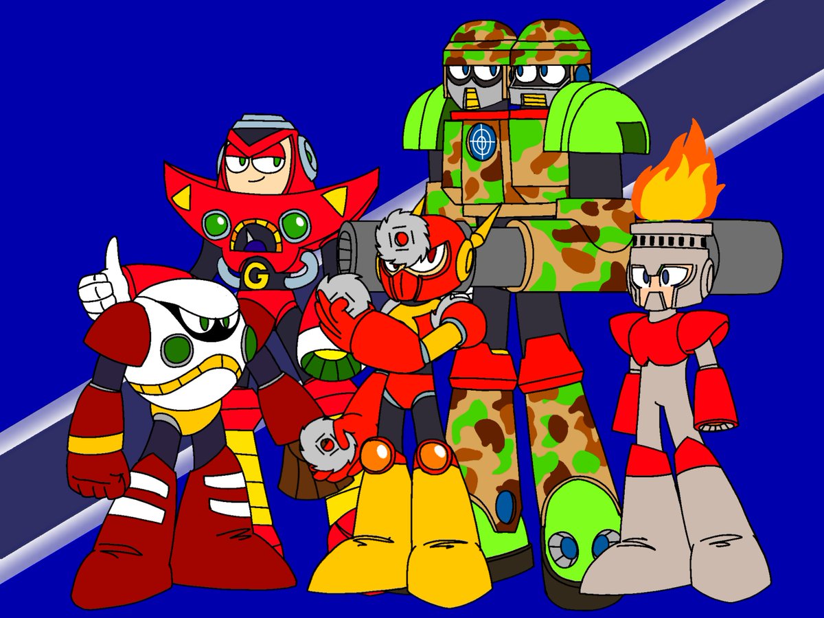 MlpRage's tweet photo. Some of the Robot Masters of the classic series. #SearchMan #MetalMan #FireMan #GravityMan #StrikeMan https://t.co/CgY4tHPXxv