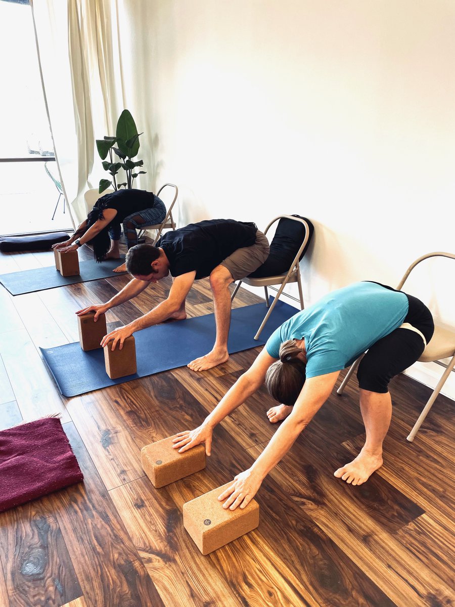 AustinIyengar's tweet photo. Melissa taught Kurmasana prep with a chair today; first phase/pic elongates the spine; second phase/pic rounds the back. Thanks to Melissa Lorraine Hagen-Wilson for the first pic! #IyengarYoga #YogaWithProps #Kurmasana https://t.co/LlwvFhvJtt