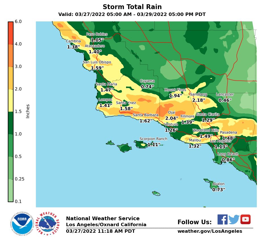 NWSLosAngeles's tweet photo. Well, we are still expecting a potent #SoCal storm tonight and Monday. 

Significant rain and high elevation snow is expected. There's a sight chance of TSTMs Monday afternoon/night. Also, gusty southerly winds are expected. #cawx #larain https://t.co/24ZWurCxPJ
