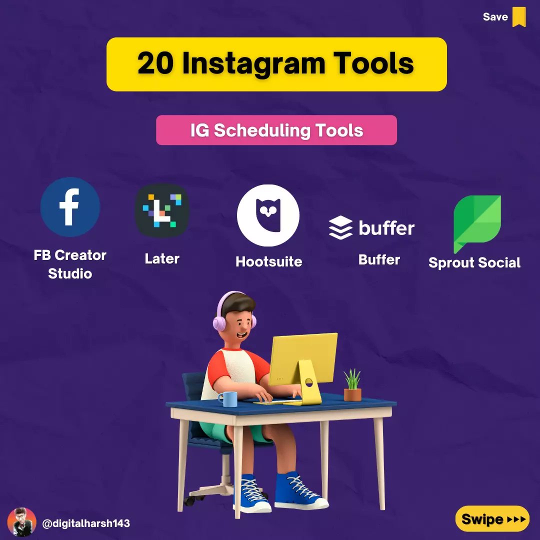 👦Looking for the best Instagram tools for small business owners?

💡Here are the 20 #Instagram tools to help you with scheduling, analytics, reporting, hashtag research, organic follower growth, and more.

#instagramtool  #igtools #instagramgrowth #socialmediatool #marketingtool