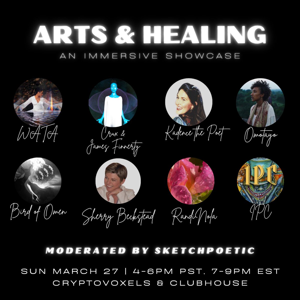 sheiladarcey's tweet photo. At 4pm PST today @tyspectives @jjamesfinnertyy @sheiladarcey will host our 1st Immersive Arts &amp; Healing showcase in @cryptovoxels + @Clubhouse. Incredible souls coming together to create this unique audio/visual experience in the #metaverse. Pls join us!

https://t.co/80XOw3SQ7a https://t.co/F8HwgyLW0F