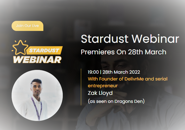 BlocSquared's tweet photo. As part of a 'double header' - we filmed Stardust Webinar #3 and spoke to the @DelivrMe  founder: Zak Lloyd about understanding that building a business is about sprints and marathons, and most importantly, having patience. Only on https://t.co/18fbuq4toP https://t.co/YsRBj2Xbk7