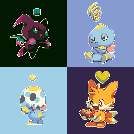 A while ago I was reading a book on pixel art (Pixel Logic) and wanted to test some things I've learned there, so I drew these tiny chao pictures