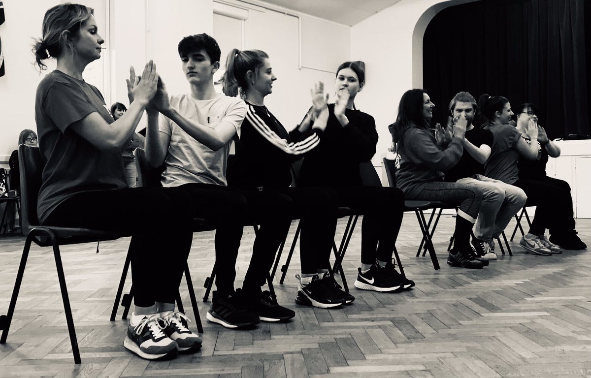 Celebrating World Theatre Day with Hi Fives (tens?) all round! Ironically this b&amp;w photo shows part of the choreography for the some “Black and White” from our next show BARNUM! Grab your tickets now! #ptcsouthend #worldtheatreday🎭 #barnum22 #greatestshowonearth