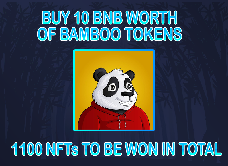 PandaDefi2's tweet photo. 🐼BUY 10 BNB WORTH OF BAMBOO TOKENS 🐼

✅1100 nft’s to be won in total
👉https://t.co/c01zY91UCv

#DeFiProject #DeFiChain #definews #crypto #avax #avalanche #matic #bnb #bitcoin #ethereum #Doge #crypto #DeFi #cryptocurrecy #CryptoNews #BSCgem #BSCNews #chinesecrypto https://t.co/b1d2jk7tSk
