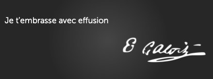 Je t’embrasse avec effusion
–E Galois

Así terminaba Galois su carta a su bro Chevallier la noche antes del duelo que le mató. 

También, ¿por qué salen @anacm y <a href="/Pegoteor/">DoRePi🎶</a> en la charla del <a href="/Bulebar_cafe/">Bulebar Café</a> el martes 29?

(Avisadme cuando tengáis suficiente hype y paro)
