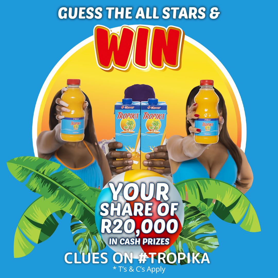 Can you guess all 9 All Stars Celebs? Watch out for clues throughout the week and stand a chance to win your share of R20K. Tweet your answers using #Tropika.

Follow <a href="/MyTropika/">Tropika</a> to see if you are a winner. Ts&amp;Cs apply clover.co.za