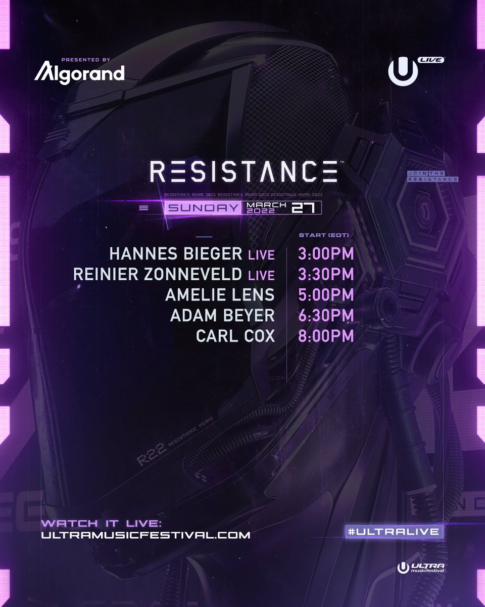🇪🇸 HORARIOS (RESISTANCE STAGE) 🇪🇸

21:00h Hannes Bieger Live
21:30h Reinier Zonneveld Live
23:00h Amelie Lens
00:30h Adam Beyer
02:00h Carl Cox

📺 youtube.com/watch?v=YnxRTJ…