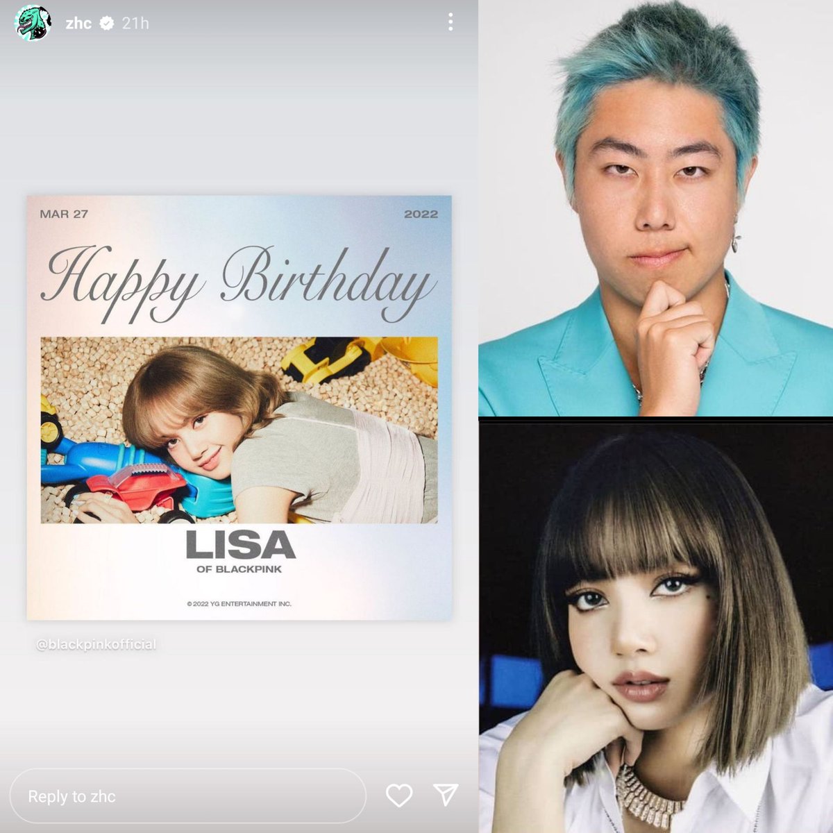 lisacelebreties's tweet photo. 9)Musician ZHC has added Lisa's birthday post to his story.
10)Vogue fashion director Sean K shared Lisa's birthday video. And he celebrated Lisa's birthday.
#ZHC #SEANK #LISA https://t.co/9MoH4DyOHa