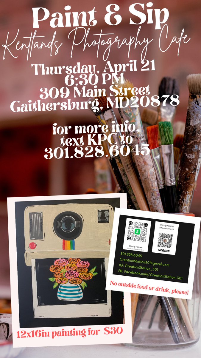 pharmgrrrl's tweet photo. MoCo peeps! Come on out! Sip, nibble and create! https://t.co/ri6SIfWHtX