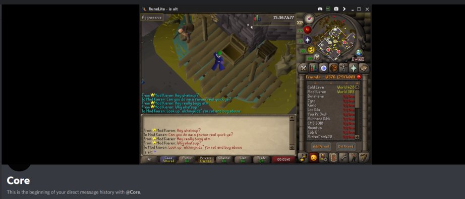 6hampion's tweet photo. @JagexKieren @JagexAsh current scam going on by someone named Cole#2222 on discord using a plug in to fake safe zones and fake talking to you mod kieren... i strongly suggest you deal with this soon unless this was actually kieren and your friend is attempting to lure people... https://t.co/tLM7IRCEz5