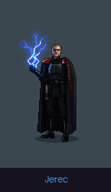 studioVMP's tweet photo. Continuing with the Jedi Knight tribute - Jerec, leader of the Seven Dark Jedi. Basically an evil uncle with trucker glasses and a comb-over;) #jediknight #jedioutcast #starwars #jerec #kylekatarn #darkjedi #darkforces #pixelart @LucasArtsMemory @KyleKatarn https://t.co/KngyZ3KI6c
