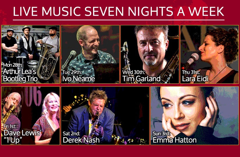 606club's tweet photo. What's On @ the Club this Week (28/3 - 3/4):
Mon: @SirShakewell Bootleg Trio
Tue: @Ivoneame ft. @gcrowleymusic 
Wed: @TimGarlandMusic 
Thu: @LaraEidi 
Fri: @DaveLewis1UP 
Sat: @DerekNashSax 
Sun: @emmahatton1 'Nancy &amp; Me'
Book your table https://t.co/7xWpxWPtnb 
#jazz #livemusic https://t.co/JHgSq5kZAu