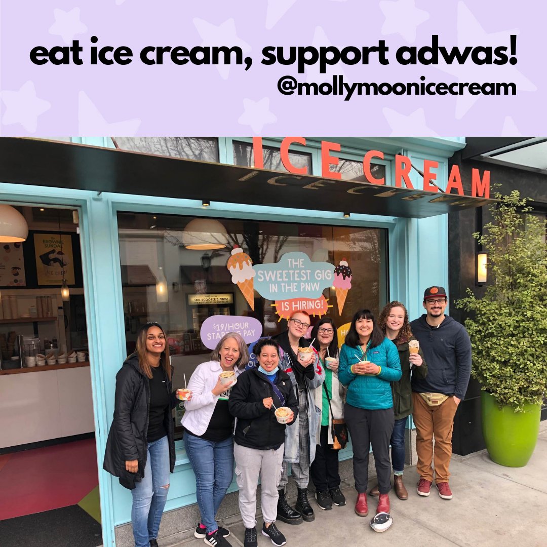 adwas_seattle's tweet photo. ADWAS Staff visited Molly Moon's Ice Cream! This is the last week you can visit any Molly Moon's Ice Cream location and honor Marilyn Smith, our Founder! Support ADWAS by eating the VEGAN GINGERSNAP flavor! 

Find a location near you: https://t.co/jO7XoTPaHm

#womenshistorymonth https://t.co/ZjanDhU8YZ