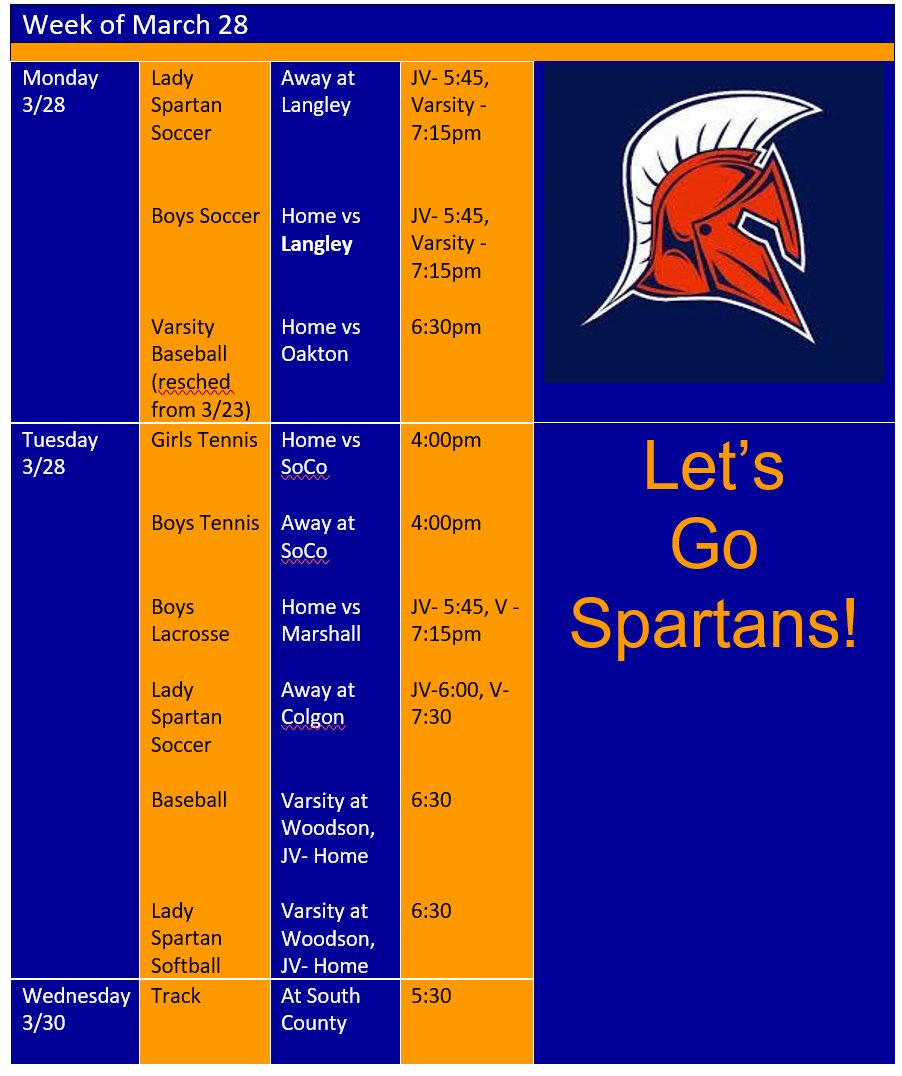 Spartan Sports through 3/30. Come out and Support your Spartans!
<a href="/wshssports/">Spartan Sports</a> <a href="/Wshs12thMan/">WSHS Student Section</a> <a href="/WSBVS/">WS Boys Varsity Soccer</a> <a href="/WSHSSpartanLax/">West Springfield VA HS Lacrosse</a> <a href="/wshsvsb/">$PARTAN $OFTBALL</a> <a href="/glaxwshs/">West Springfield Girls Lacrosse</a> <a href="/wstrackandfield/">West Springfield T&F</a> <a href="/WSSpartanSoccer/">WSLadySpartanSoccer</a> <a href="/SpartanBasebal/">Spartan Baseball</a>  #SpartanNation