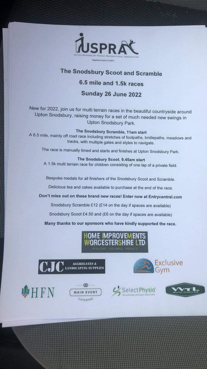 tash_dent's tweet photo. First ever Snodsbury Scramble which I am organising. Your support is much appreciated. https://t.co/Qk58uAodAs