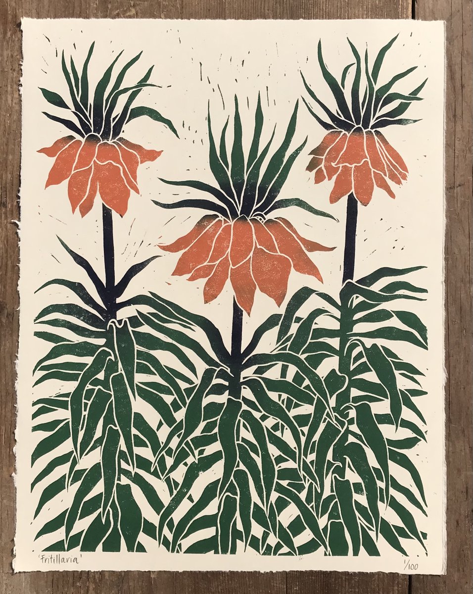Tillyprint's tweet photo. Fritillaria lino print, #handmadehour #spring https://t.co/2bIO3axOQv