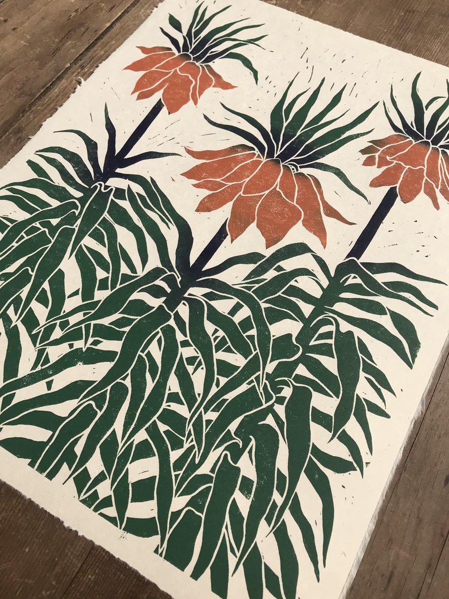 Tillyprint's tweet photo. Fritillaria lino print, #handmadehour #spring https://t.co/2bIO3axOQv