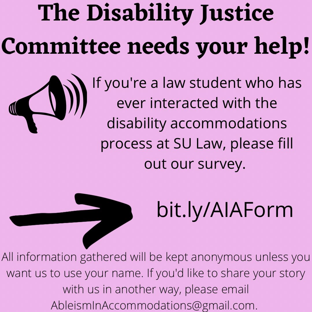 chlo_chlo_3's tweet photo. At Seattle University, the Disability Justice Committee of the NLG has launched a project called “Ableism in Accommodations” to collect student stories and expose the ableism, discrimination, and disrespect that disabled law students face when trying to access necessary services. https://t.co/EUc1GdZa25
