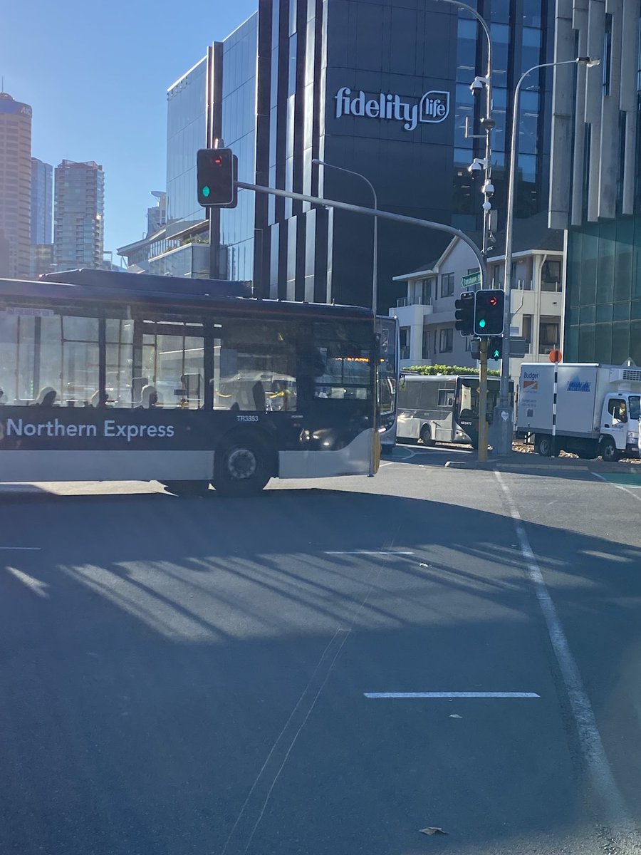 tpmullins's tweet photo. New record for buses: 3 running red arrow against crossing signal on Halsey St. https://t.co/beRhJmmDiK