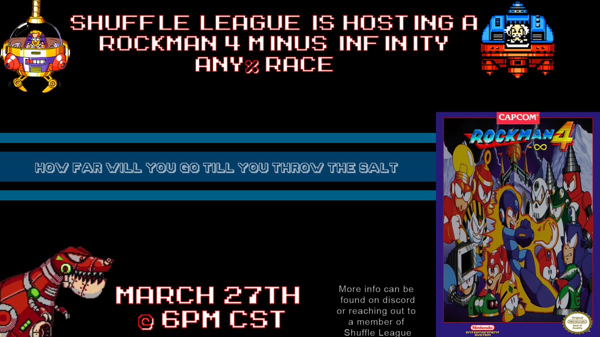 ShuffleLeague's tweet photo. Rockman 4 Minus Infinity romhack race going live now! 

This game takes Rockman 4 to Minus Infinity levels!

https://t.co/SUt8sdsH6e https://t.co/tTkfKZ4s0c