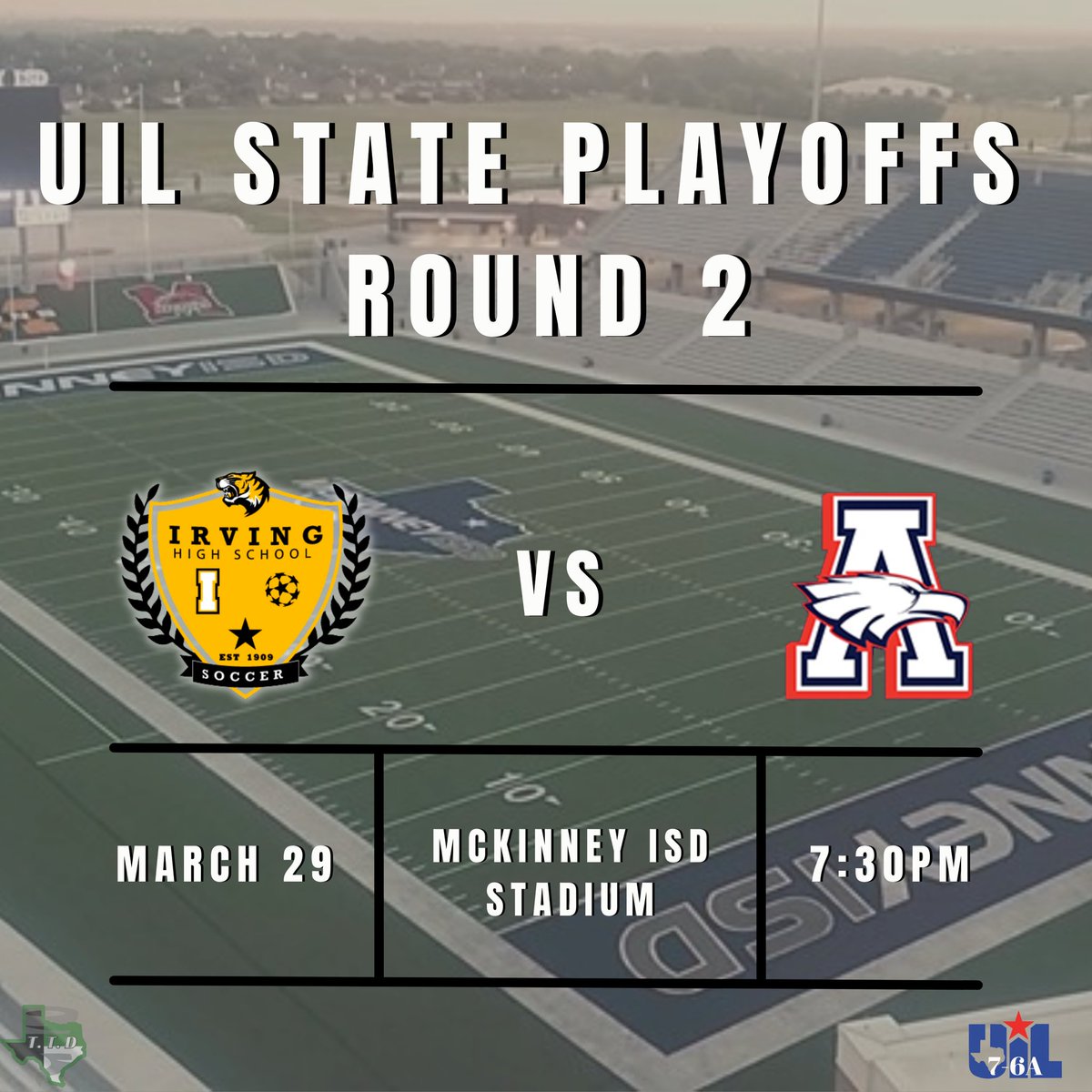 ‼️ Round 2 (Area) stage has been set vs Allen HS ‼️

🎟: Tickets are not available yet, but the link is in our BIO

#TigerSoccer #ProveThemWrong #UILSoccer #Round2 #Area #BringtheNoise
#TexasTornadoDesigns