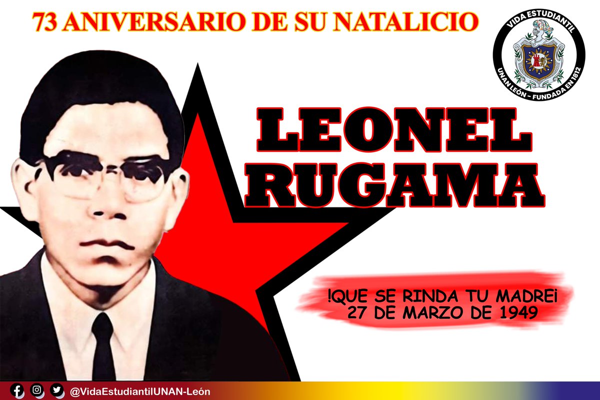 27 de #Marzo // 𝟳𝟯 𝗔𝗻𝗶𝘃𝗲𝗿𝘀𝗮𝗿𝗶𝗼 𝗱𝗲𝗹 𝗡𝗮𝘁𝗮𝗹𝗶𝗰𝗶𝗼 𝗱𝗲 𝗻𝘂𝗲𝘀𝘁𝗿𝗼 𝗣𝗼𝗲𝘁𝗮 𝘆 𝗥𝗲𝘃𝗼𝗹𝘂𝗰𝗶𝗼𝗻𝗮𝗿𝗶𝗼 𝗖𝗿. 𝗟𝗲𝗼𝗻𝗲𝗹 𝗥𝘂𝗴𝗮𝗺𝗮 ✌🏻❤🖤

#VidaEstudiantil