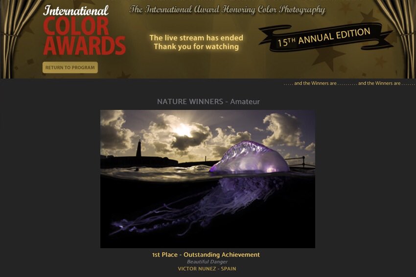 ChecktheSea's tweet photo. En la madrugada del 26 al 27 de marzo, he recibido, junto con mi cumpleaños, el fallo del jurado como Ganador en la categoría Naturaleza, del prestigioso concurso 15 International Color Adwards de Beverly Hills, EEUU. https://t.co/nYtKEexc8g #colorawards @Turismo_LL #jellyfish https://t.co/UEqgCqlWeT