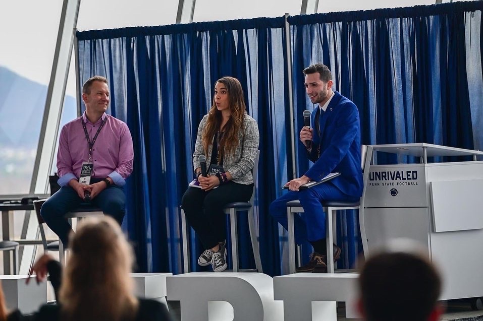 ZachGershman's tweet photo. Thankful to have had the privilege of being the Director of Marketing for the @PennStateSBC. The journey to putting on an in-person event was not an easy, but I'm so proud of this team. Plus, shoutout to @glenherold and @pamelam35 for the opportunity to talk sports betting #PS5BC https://t.co/MBFxuRulxe