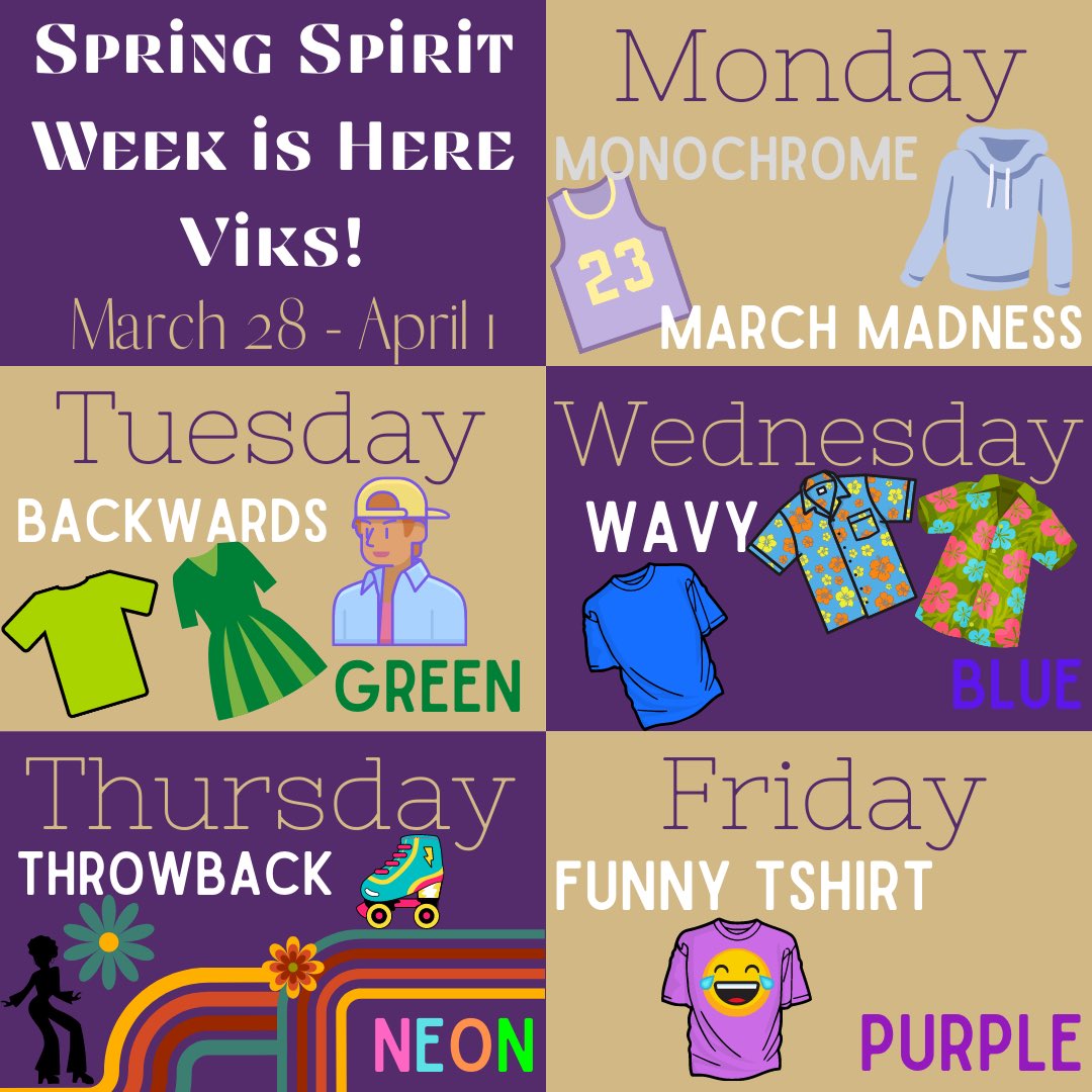 Vikings, last week before Spring Break, means Spirit Week! @lssd #wervikings #govikings @LSHSVikingPrin @LSHSConnect @LSHS2024Class