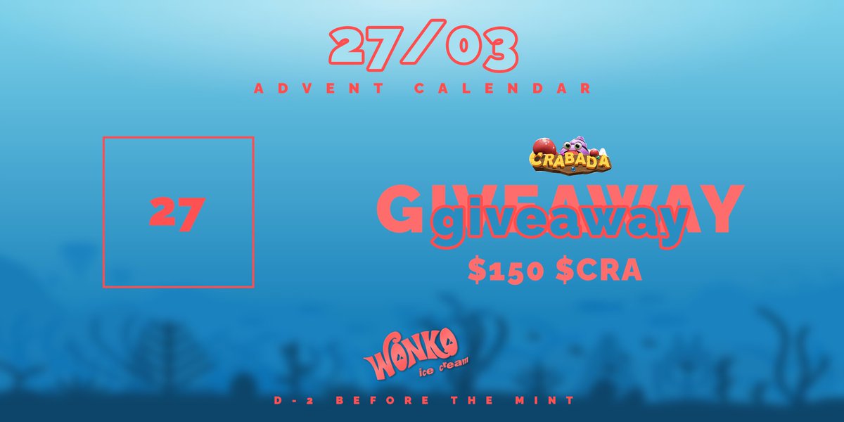 🎉 Mint day-2 : GIVEAWAY DAY

We are giving away $CRA this time ! If you love : crabs ice creams and #Avalanche u should :

- RT this tweet
- Follow us and <a href="/PlayCrabada/">Crabada (🦀,🦀) 🔺</a> 
- Tag a friend (or more if u are swag)

We told you we were about the ecosystem 👀
