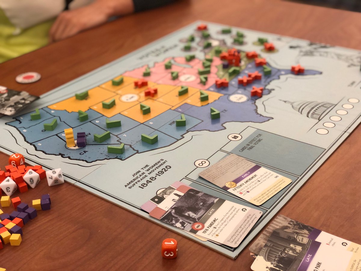 fortcircle's tweet photo. The second game was a narrow Suffragist loss, 34-13. The game ended on the very final round of Turn 6, so no Final Voting. #votesforwomen #WashingCon https://t.co/s3eIBnRIma