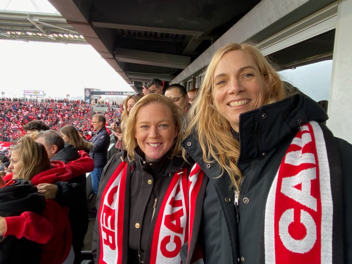 PascaleStOnge_'s tweet photo. The energy is amazing! I am thrilled to be at the Game today to cheer on our men’s national soccer team. The whole country is with you. Good luck! 🇨🇦 #CANMNT #WorldCup2022 

@MacleodLisa 
@CanadaSoccerEN https://t.co/ddIZGgEZcQ