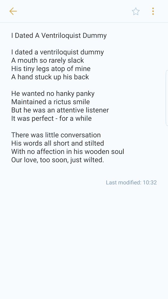 tjs_kent's tweet photo. Lighthearted fluff in troubled times #ventriloquist #poetry #rhymes https://t.co/26yfWynkrr