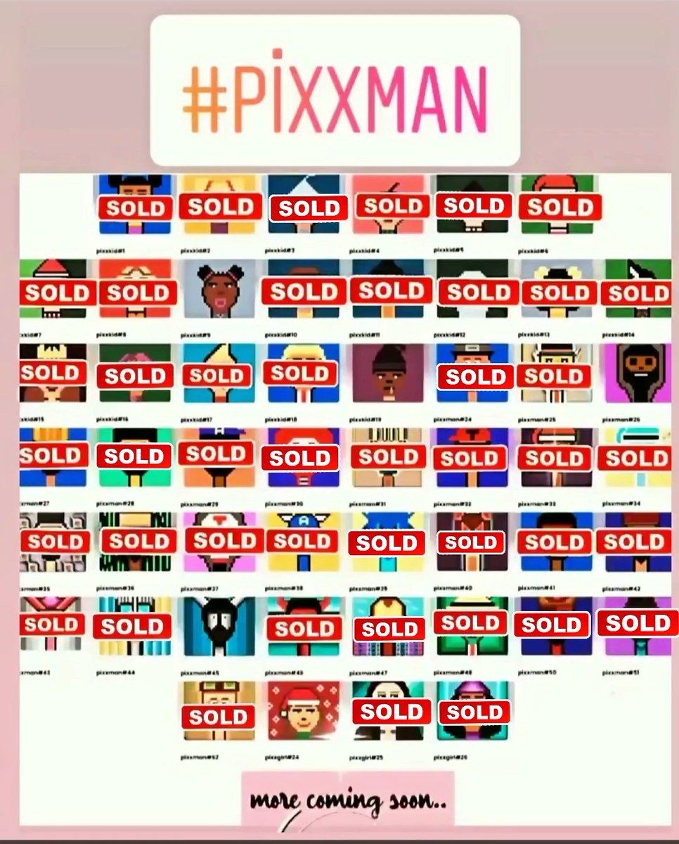 #pixxman part 3 almost all sold out. Hurry up and join our pixxman family before the last 5 pixxmans run out. Thanks to all our supporters🙏🙏
.
#NFT
#NFTGiveaways #NFTCommunity #nftcollector #NFTdrop #nftphotography #NFTProject #NFT宣伝枠 #NFTgame #NFTartist #NFTshill