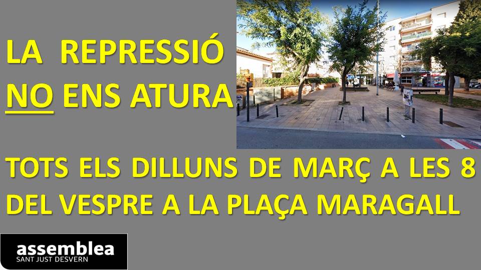 Aquest dilluns, recordeu, seguirem cridant i cantant en contra la repressió de les institucions espanyoles a l'independentisme català. <a href="/StJustxIndepend/">StJustxIndependencia</a> <a href="/Baix_Llob_Est/">Òmnium Baix Llobregat Est</a> <a href="/assemblea/">Assemblea Nacional Catalana</a> <a href="/omnium/">Òmnium Cultural</a>