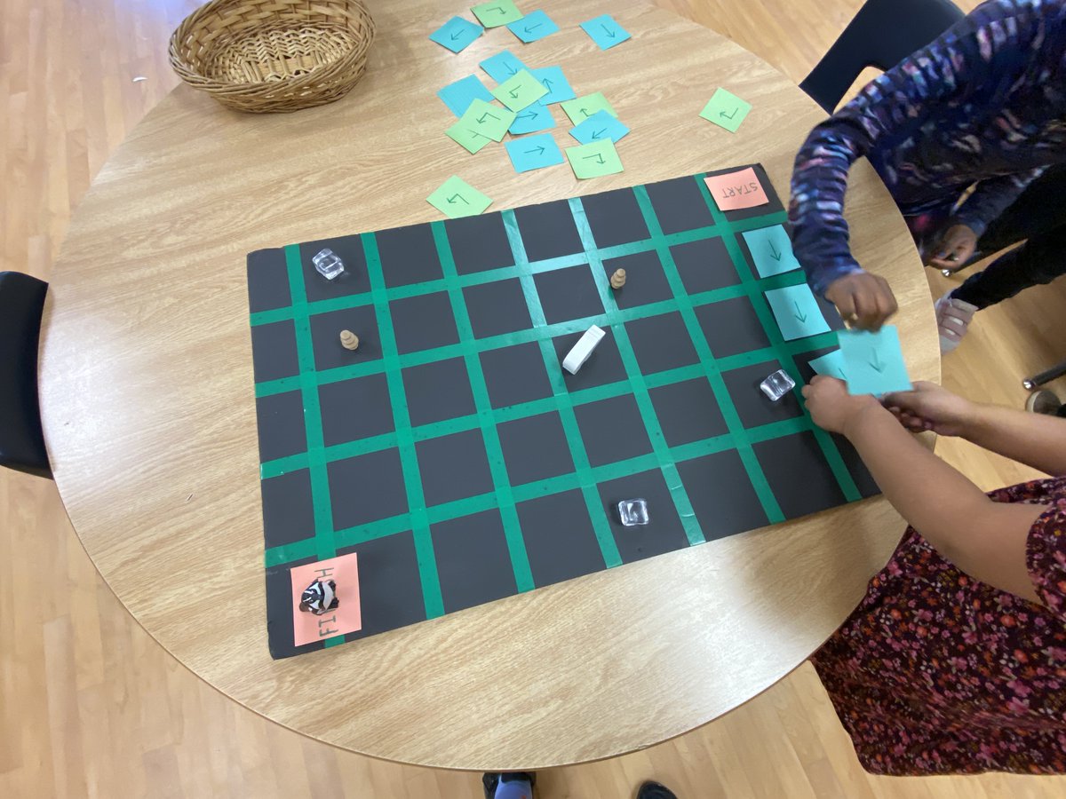 mrs_orchard's tweet image. We are learning about unplugged coding. You can use a deck of cards to make a coding board, or make your own board. Ss had to get mama penguin to baby penguin using arrows and turns. 2/2 #fdk #coding #unpluggedcoding #mathfun