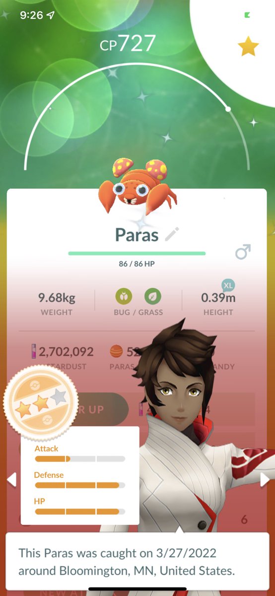 RSSmama065's tweet photo. Went to the Mall of America today and got myself a shiny Paras! I’m so happy! #MallOfAmerica #Shiny #PokemonGo #ShinyParas #RareShiny https://t.co/sa0nnbYwIF