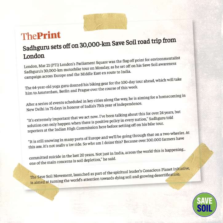 tulikaverma1's tweet photo. #SaveSoil #ConsciousPlanet 
#Sadhguru #JourneyForSoil 
The #SaveSoilMovement finds widespread media coverage in both print and online publications.
🙏🙏 Let's make it happen https://t.co/E1lZdkD3rB
