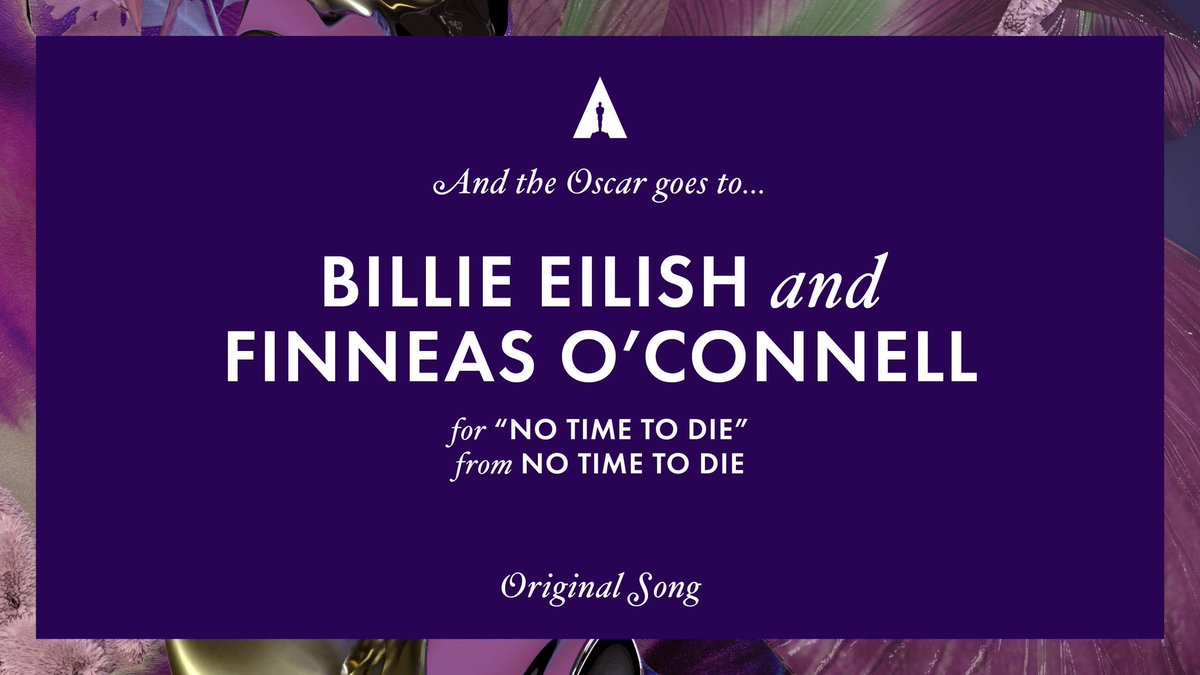 dnculture's tweet photo. Billie Eilish and her brother, Finneas O’Fonnell won their first Academy Award with their song ‘No Time to Die’ https://t.co/5pBWBzsBMM